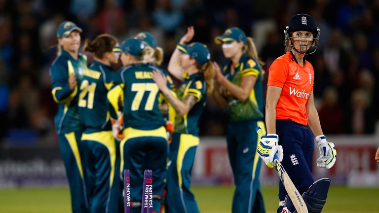 Charlotte Edwards of England walks off after losing her wicket during the 2nd NatWest T20 of the Women's Ashes Series v Australia