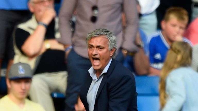 Jose Mourinho gestures during the Barclays Premier League match between Chelsea and Swansea City at Stamfo