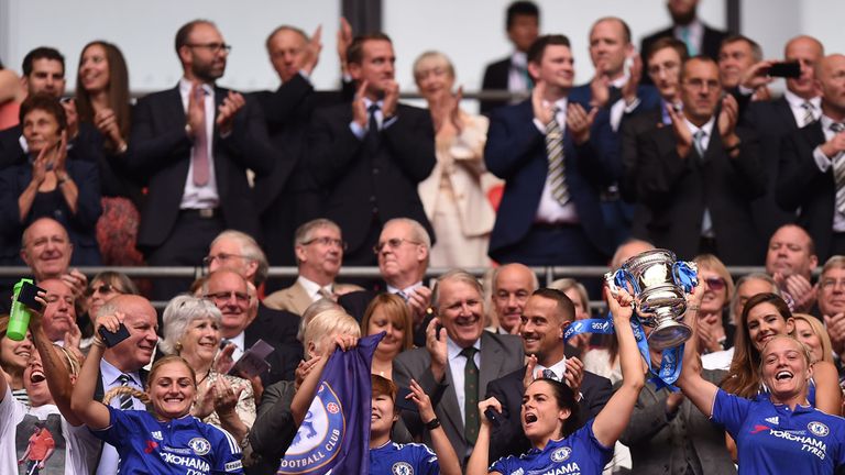 Chelsea lift the SSE Women's FA Cup trophy