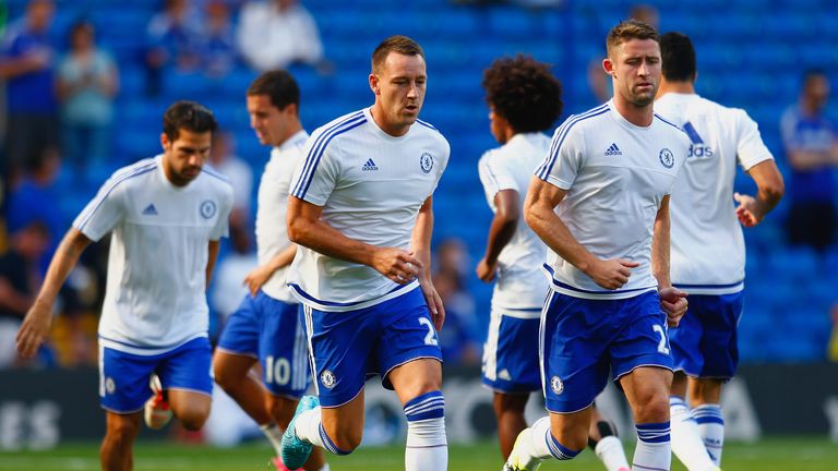 John Terry and Gary Cahill of Chelsea warm up