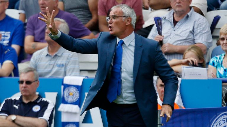 Leicester manager Claudio Ranieri reacts on the touchline