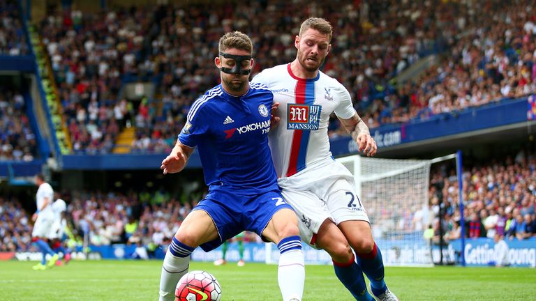 Connor Wickham of Crystal Palace and Gary Cahill of Chelsea compete for the ball