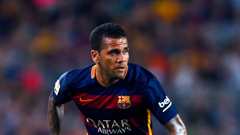  Dani Alves of FC Barcelona runs with the ball during the Joan Gamper trophy match at Camp Nou on August 5, 2015 in Barcelona, Spain. 