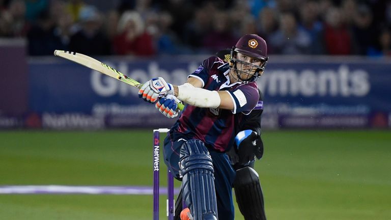 David Willey winds up his bat for another six for Northamptonshire 
