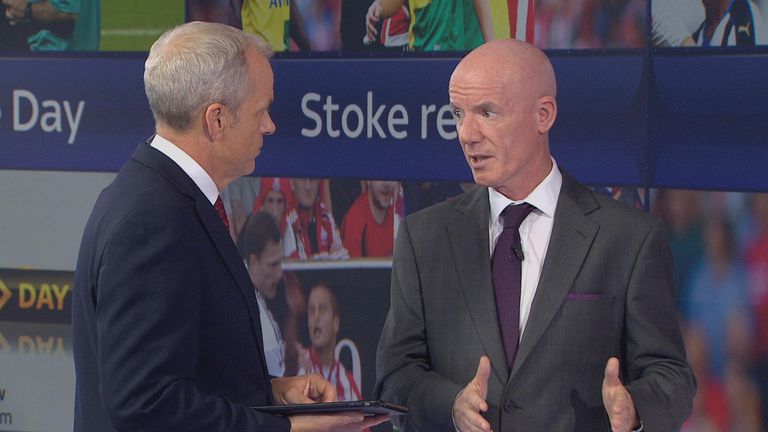 Former Premier League referee Dermot Gallagher (right) discusses the weekend's red cards with Rob Wotton
