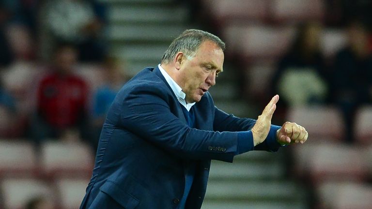 Sunderland manager Dick Advocaat gestures to his team during the Capital One Cup Second Round match against Exeter