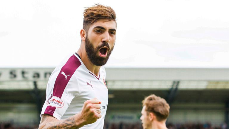 Juanma celebrates his equaliser for Hearts
