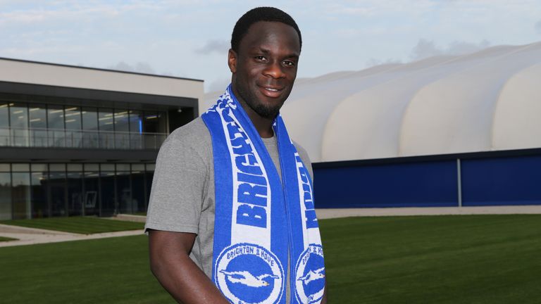 Elvis Manu signing for the Albion at the American Express Elite Football Performance Centre, Brighton and Hove. Pic courtesy of Brighton and Hove Albion FC