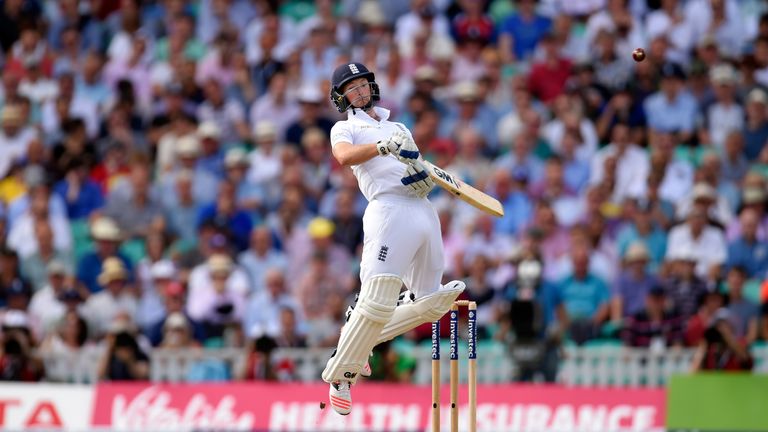 England batsman Adam Lyth avoids a short ball from Mitchell Starc during day two of the 5th Investec Ashes Test match v Australia at The Oval