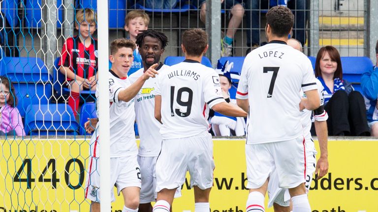 08/08/15 LADBROKES PREMIERSHIP.ST JOHNSTONE V ICT.MCDIARMID PARK - PERTH .Inverness' Ryan Christie (left) celebrates scoring his goal