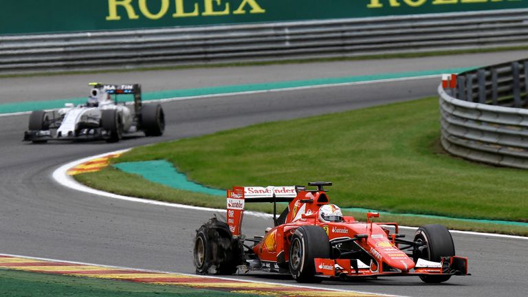 Sebastian Vettel suffered a blowout on the penultimate lap in Belgium