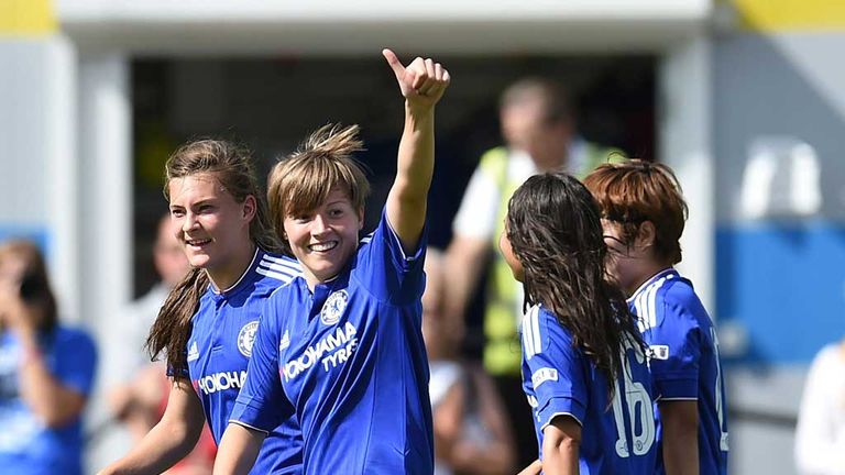 Fran Kirby gives a thumbs-up after scoring her first goal for Chelsea Ladies