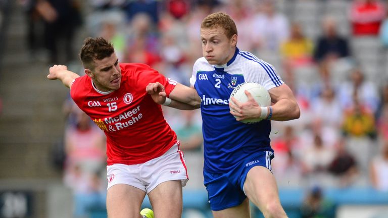 Colin Walshe, Monaghan, in action against Connor McAliskey, Tyrone