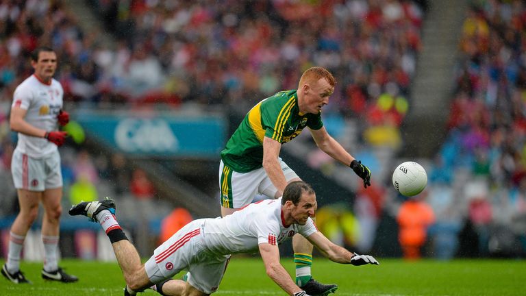 Johnny Buckley, Kerry, in action against Justin McMahon, Tyrone