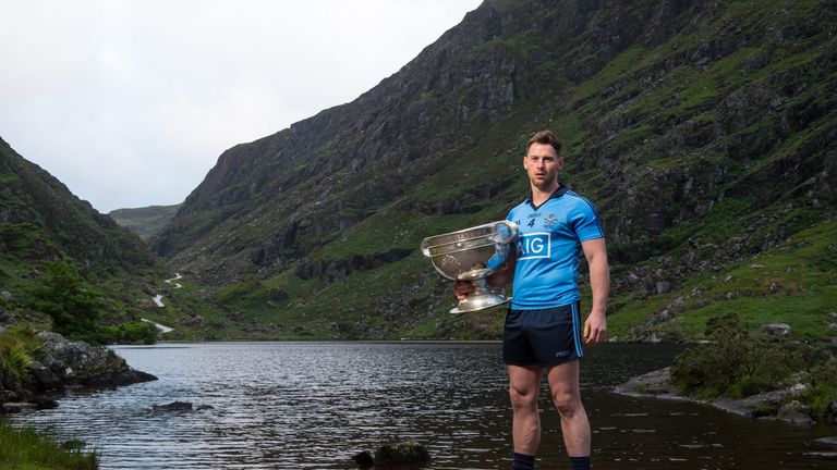Philly McMahon, Dublin, with the Sam Maguire Cup at the All-Ireland Senior Championship Series 2015 launch. Gap of Dunloe, Killarney, Co. Kerry.