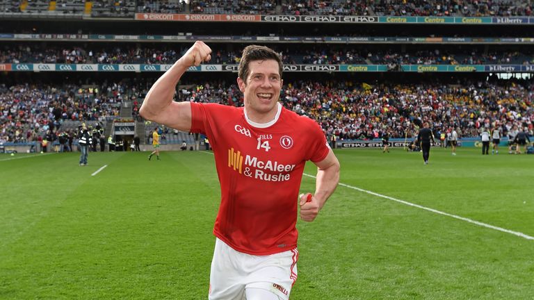 Tyrone captain Sean Cavanagh celebrates after their victory over Monaghan