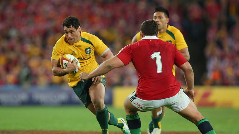 George Smith runs the ball during the match between the Wallabies and British and Irish Lions
