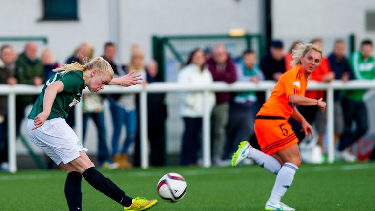 Hibernian Ladies midfielder Heather Richards scores from half-way in last year's League Cup final.