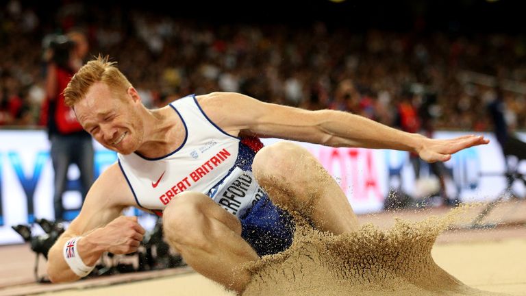 BEIJING, CHINA - AUGUST 25:  Greg Rutherford of Great Britain competes in the Men's Long Jump final during day four of the 15th IAAF World Athletics Champi