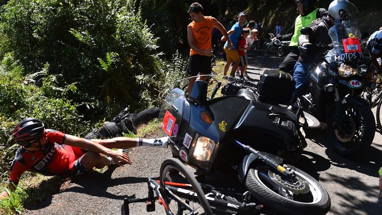 Greg van Avermaet crashes in the 2015 Clasica San Sebastian