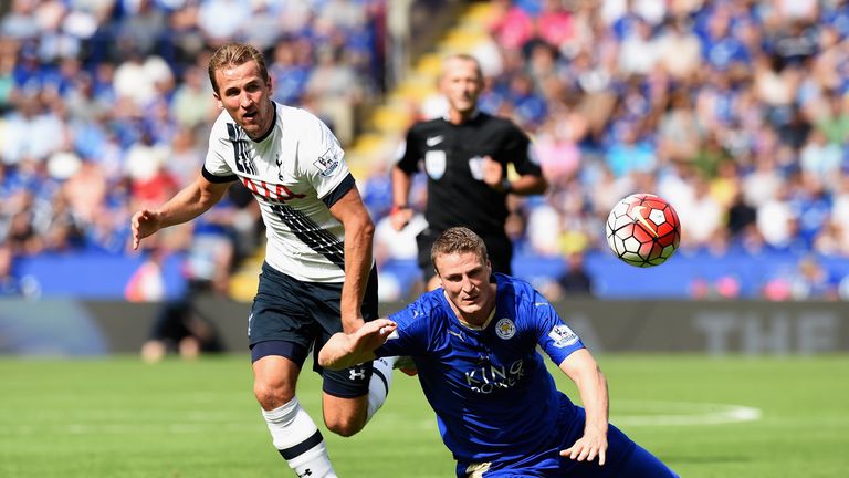 Harry Kane and Robert Huth battle for the ball