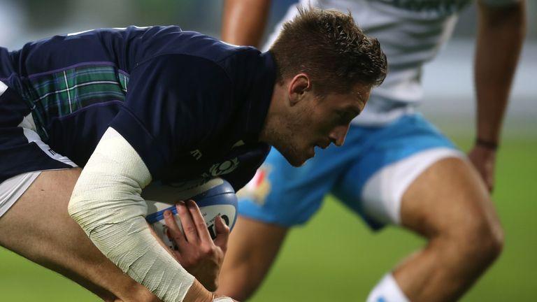 Henry Pyrgos scores the match-winning try during Scotland's win over Italy.