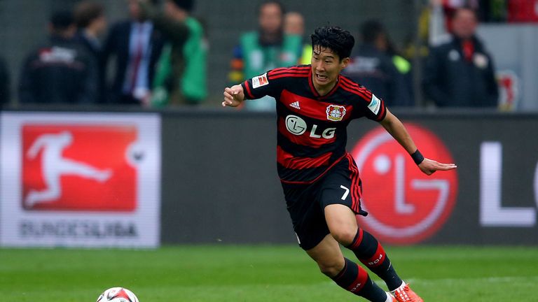Heung-Min Son of Leverkusen of Bayer Leverkusen runs with the ball