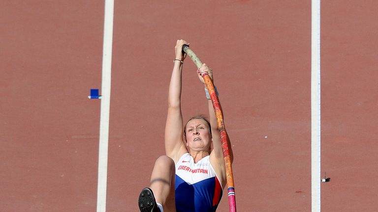 Holly Bradshaw in action during the pole vault qualification in Beijing