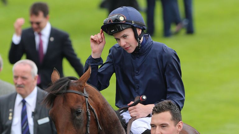 Air Force Blue ridden by Joseph O'Brien in the parade ring after winning The Keeneland Phoenix Stakes during the Keeneland Family Raceday meeting at The Cu