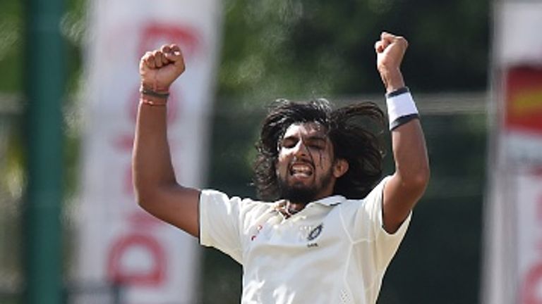 Ishant Sharma celebrates after he dismissed Rangana Herath during the third day of the third Test