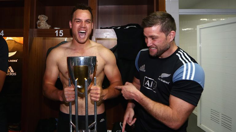 Israel Dagg and Cory Jane celebrate after winning The Rugby Championship last year - neither made the All Blacks' World Cup squad