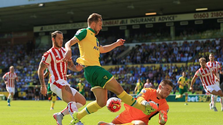 Stoke City's Jack Butland makes a save