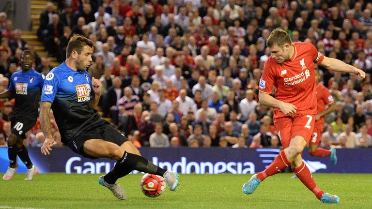 James Milner has a shot at goal