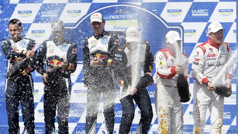 Jari-Matti Latvala celebrates his Rally of Finland victory