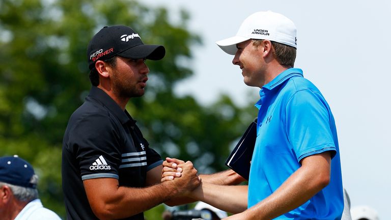 Jason Day greets Jordan Spieth during the final round of the PGA Championship