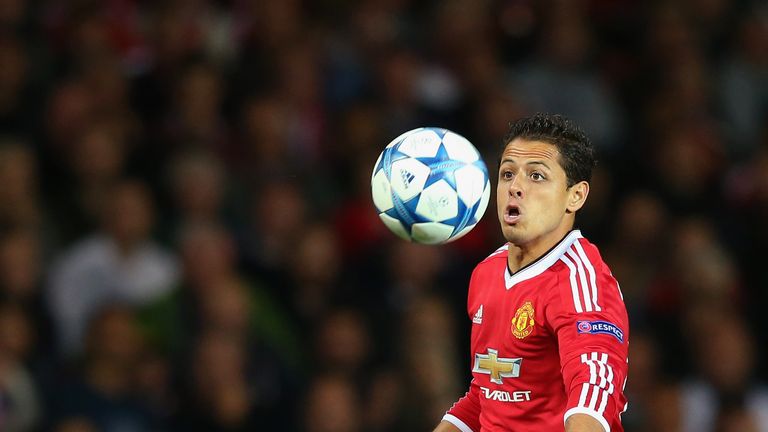 Javier Hernandez of Manchester United controls the ball
