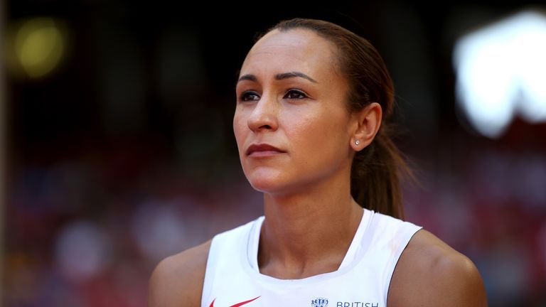 Jessica Ennis-Hill of Great Britain reacts after competing in the Women's Heptathlon High Jump during day one of the 15th IAAF