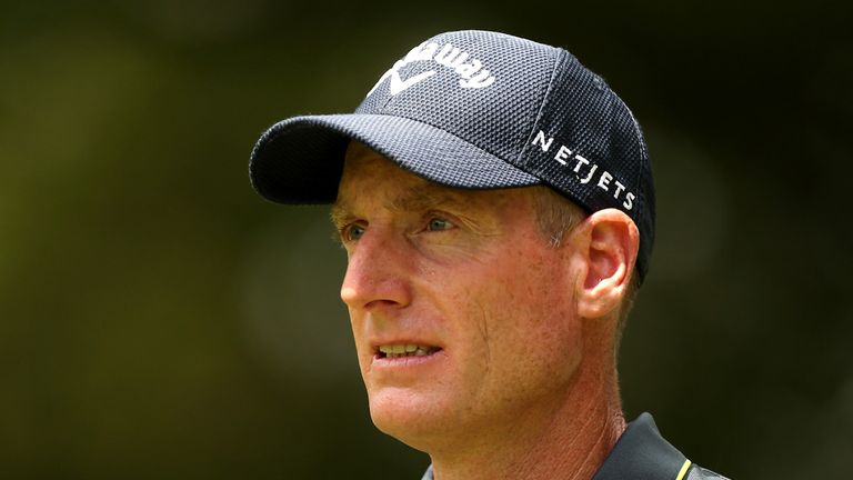 Jim Furyk looks on from the second tee during the third round of the World Golf Championships - Bridgestone Invitational at Firestone