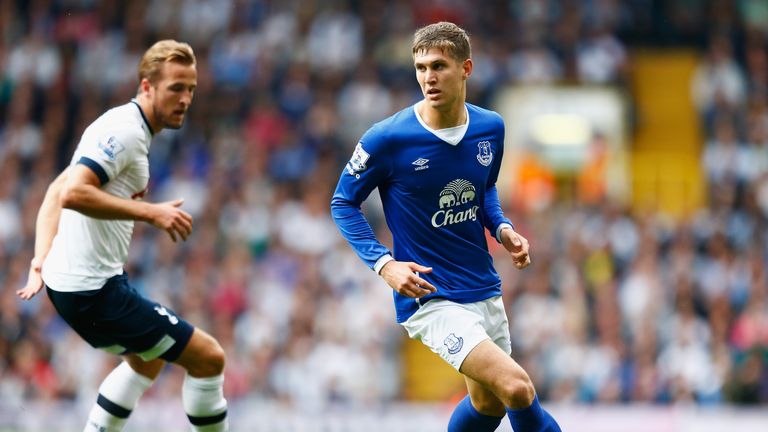 Harry Kane and John Stones in action during the Premier League match between Tottenham Hotspur and Everton at White Hart Lane