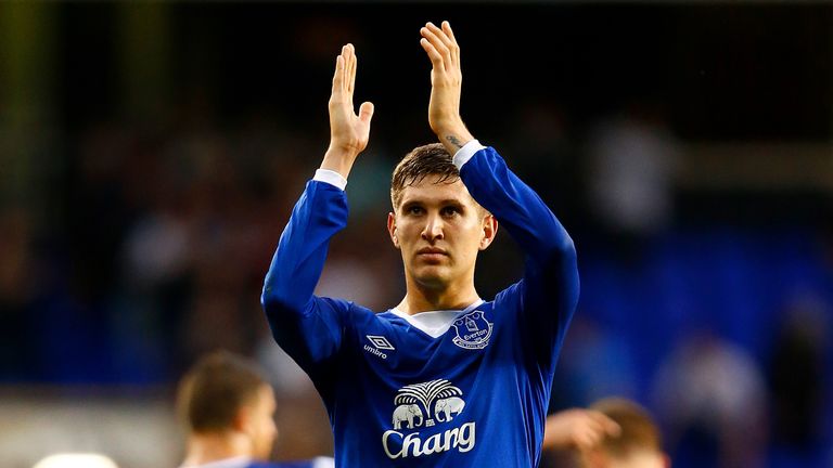 LONDON, ENGLAND - AUGUST 29: John Stones of Everton applauds the fans after the scoreless draw in the Barclays Premier League match between Tottenham Hotsp