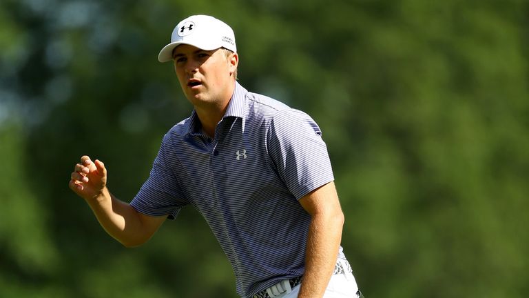 Jordan Spieth reacts to a shot on the 11th hole during the second round of the World Golf Championships - Bridgestone Invitational 