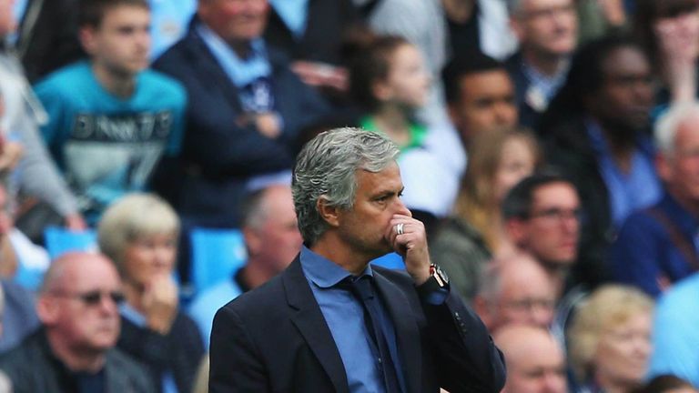 A pensive Jose Mourinho during Chelsea's 3-0 defeat at Manchester City