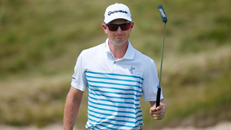 Justin Rose of England walks across the first green during the final round of the 2015 PGA Championship at Whistling Straits