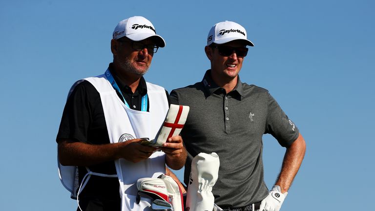 Justin Rose with his caddy Mark Fulcher during the third round of the PGA Championship at Whistling Straits