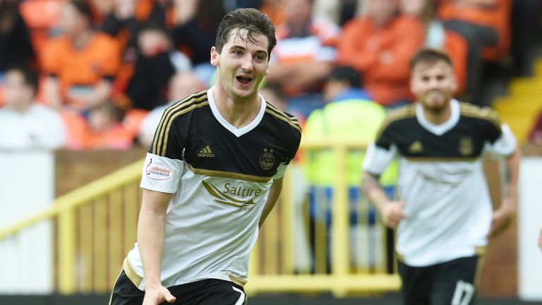 Aberdeen's Kenny McLean celebrates his goal against Dundee United