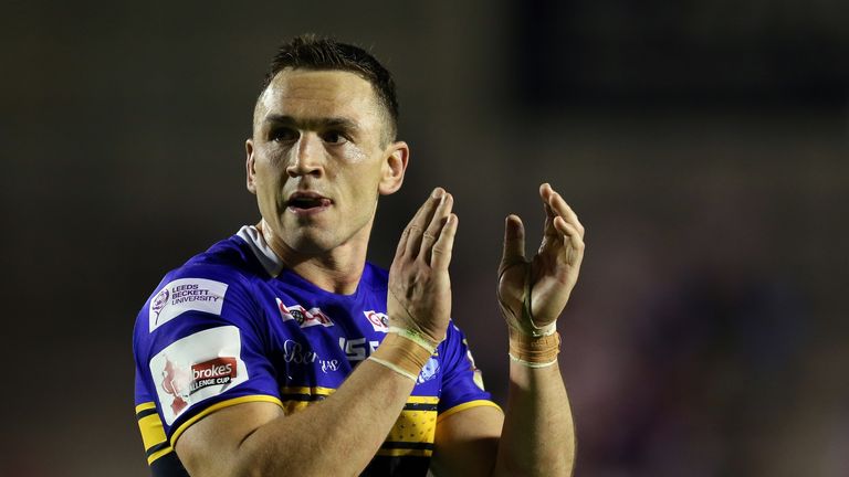 Kevin Sinfield  applauds the Leeds Rhinos supporters following the win over St Helens