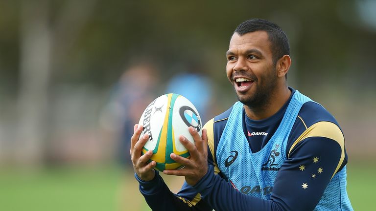 Kurtley Beale passes during a Wallabies training session at Ballymore Stadium