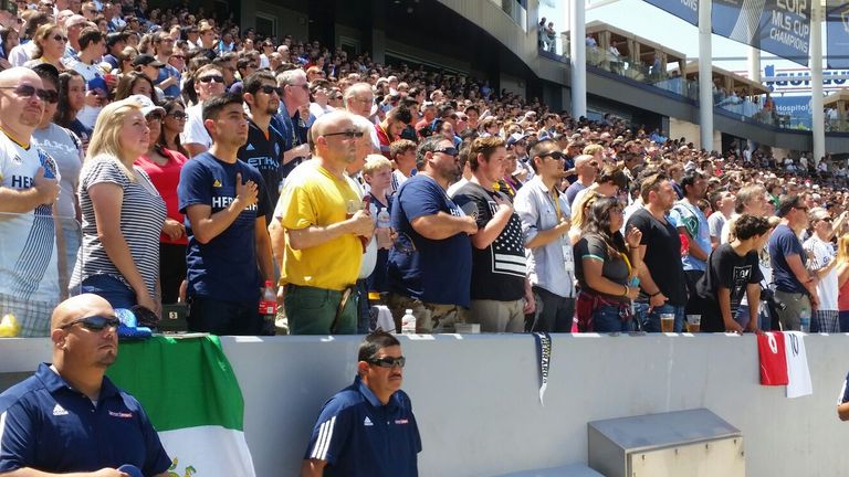 The LA Galaxy fans during the national anthem before taking on New York City. 