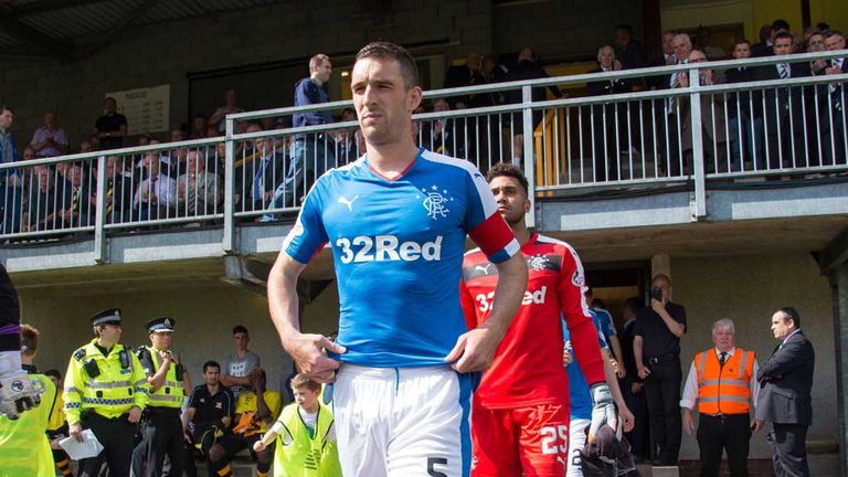 Lee Wallace leads Rangers out against Alloa