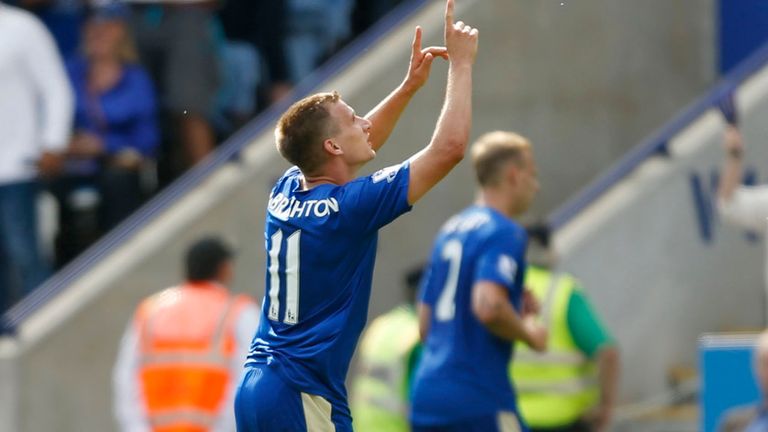 Leicester City's Marc Albrighton celebrates after scoring
